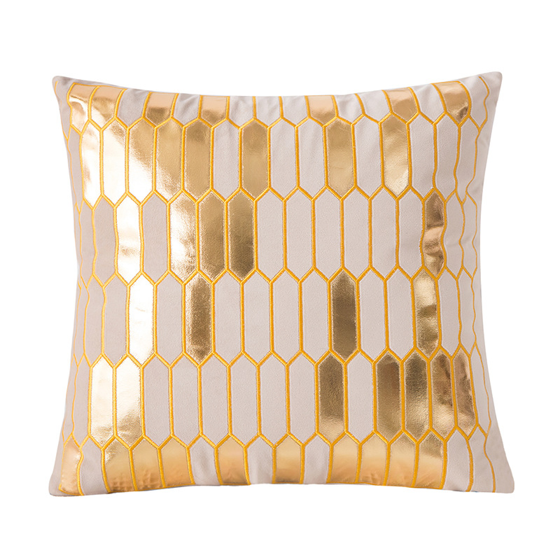 Luxurious Golden Bronzing Thick Velvet Cushion Cover Gold Geometric Shiny Pillow Cover