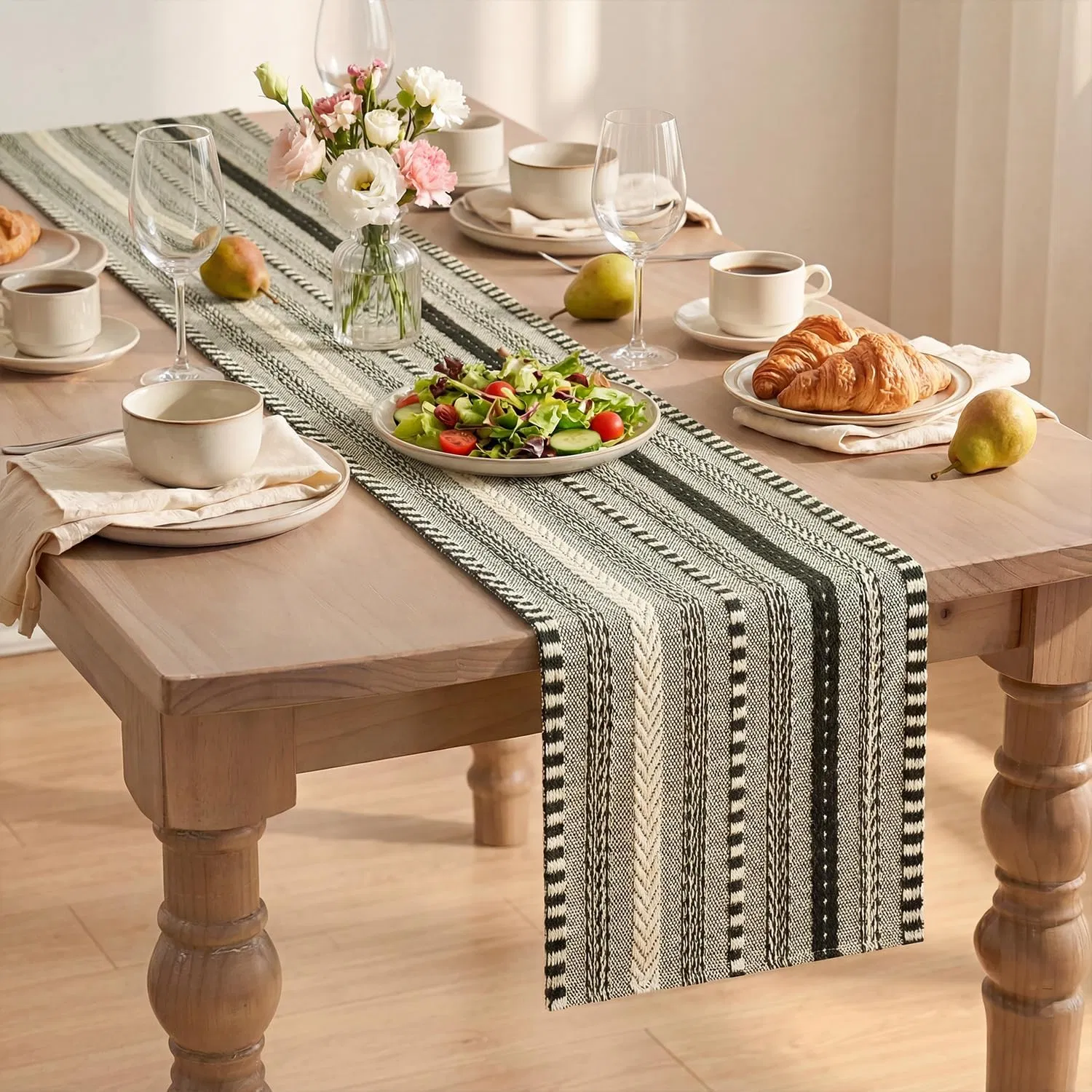 Elegant Black Farmhouse Woven Table Runner for Home Party Decor