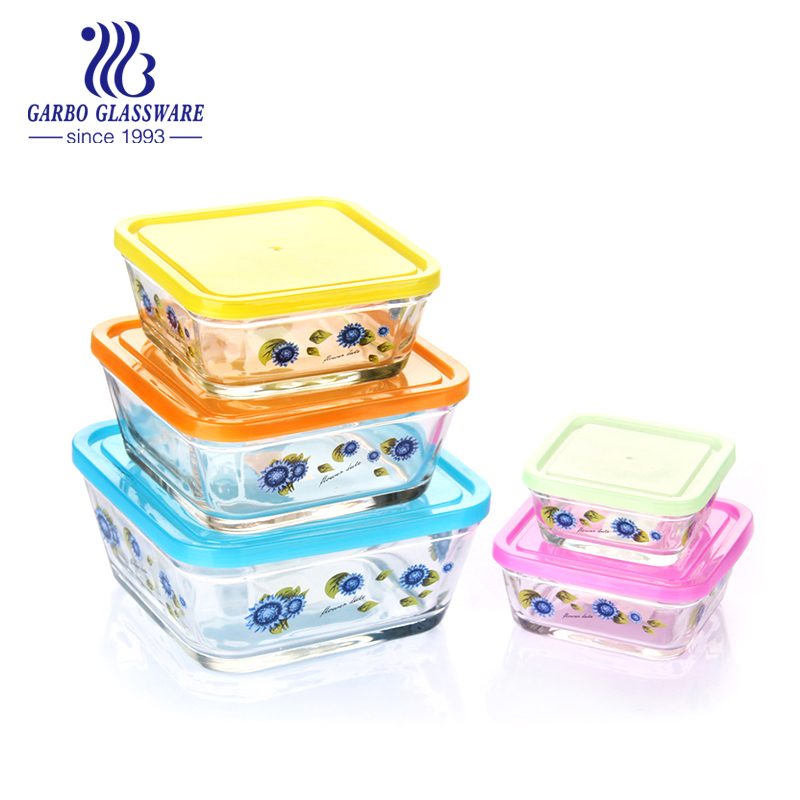 Colorful Decor 5PCS Square Glass Bowl Set Food Container Set Storage Salad Bowl Set