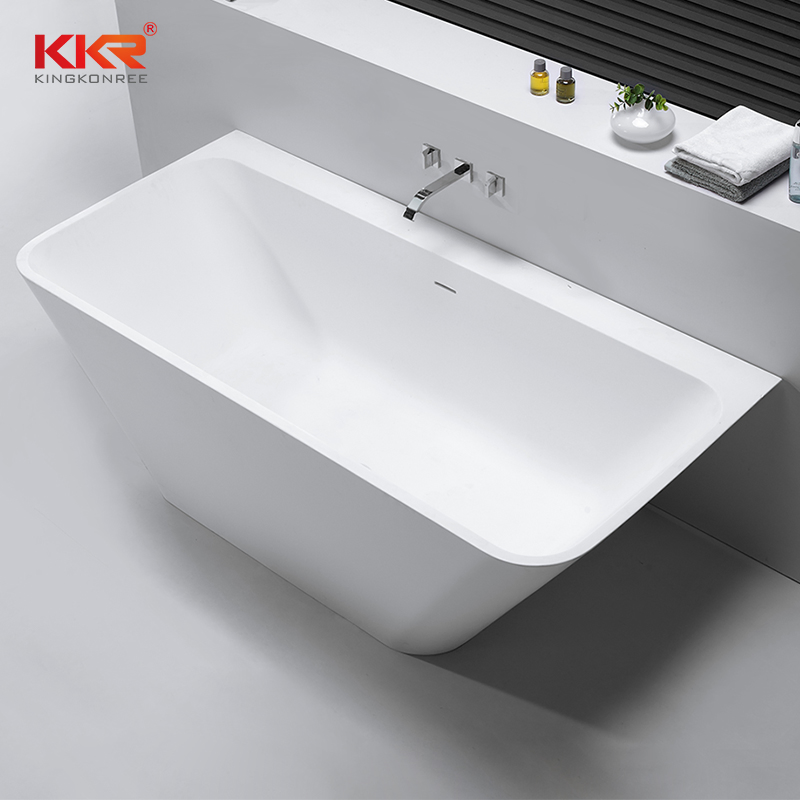 Sanitary Ware White Matte Rectangle Acrylic Solid Surface Stone Resin Freestanding Bathtub