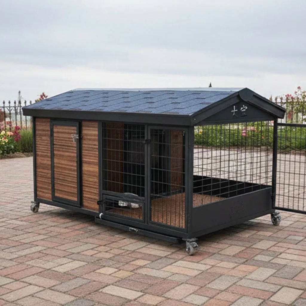 Odor-Controlled Wooden Dog Kennel with Ventilated Base and Double Sliding Door