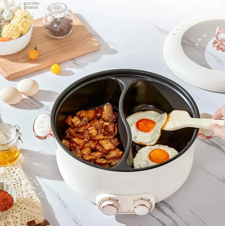 Two-Compartment Hot Pot Cooker for Frying, Roasting, and Stewing