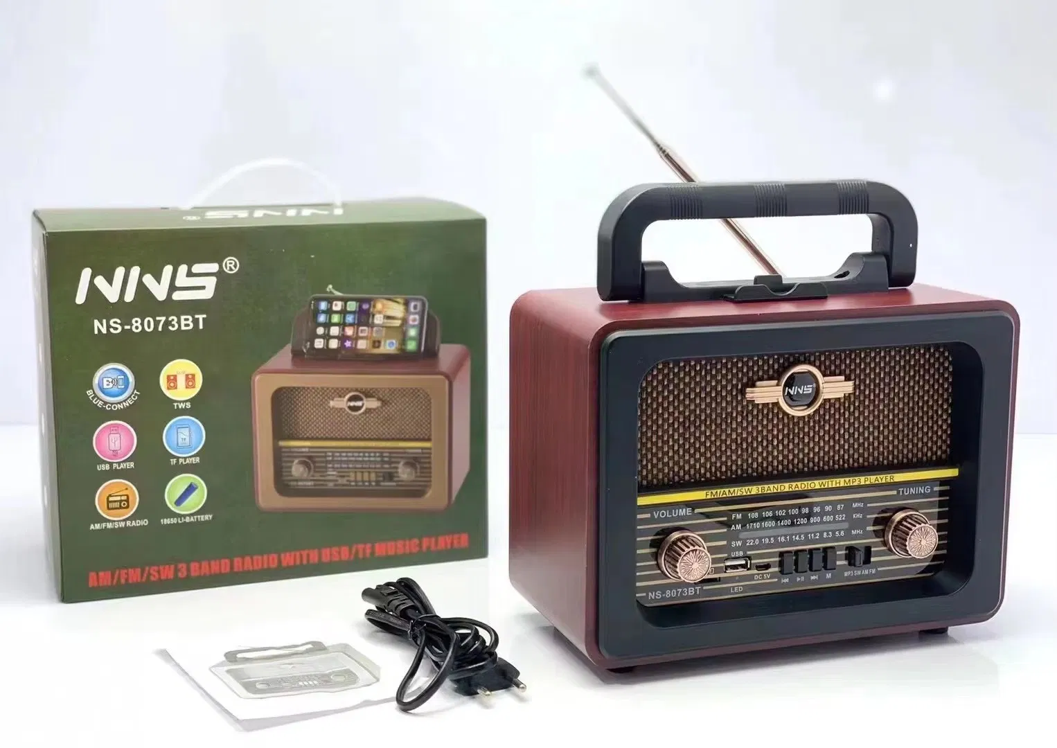 Ретро радио NS-8073BT с Bluetooth, деревянный корпус
