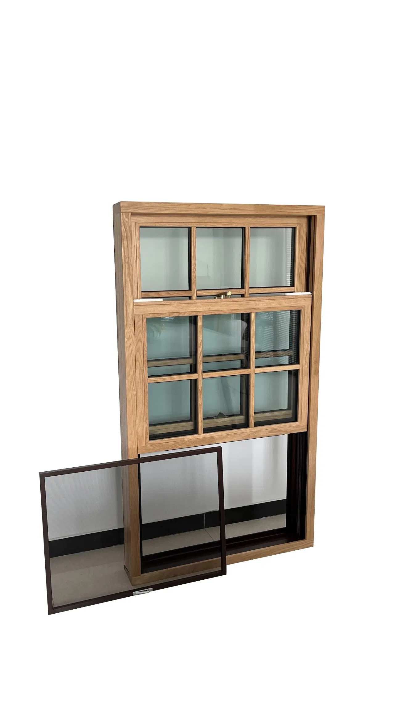 Penjoy Wood Color Vertical Silding Window Balcony Wooden Replacement Single Hung Windows
