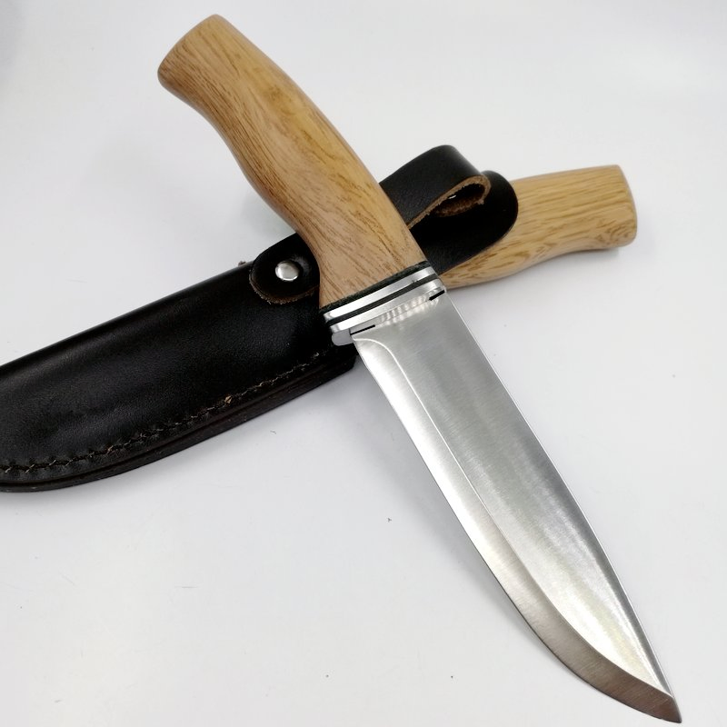 9.5 Inches Wood Fixed Blade Knife for Hunting Camping Outdoor Leather Sheath