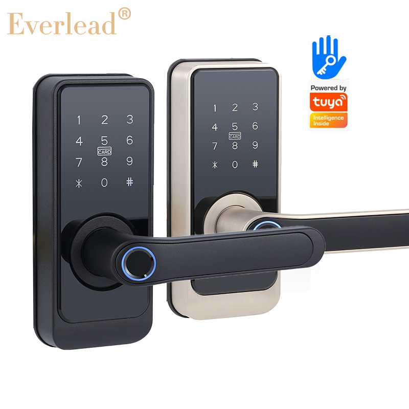 Tuay WiFi APP Long Distance Wireless Single Latch Mortise Electronic American Remote Control IC Card Biometric Fingerprint Passcode Smart Door Lock for Home