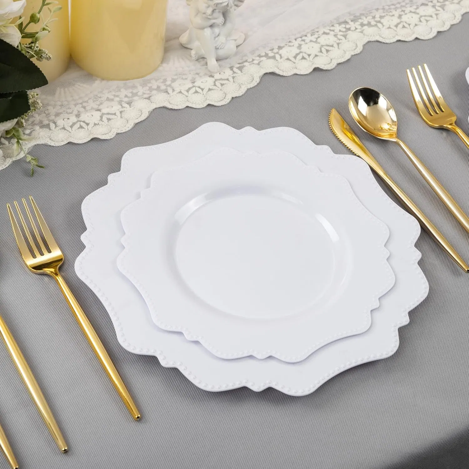 Fancy Plastic Beaded Plates, Disposable Christmas Plastic Plates