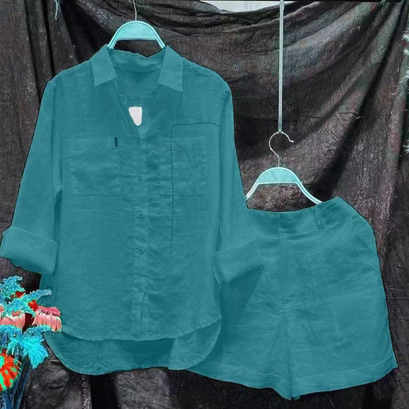 Комплект женский весна-осень рубашка хлопок и шорты