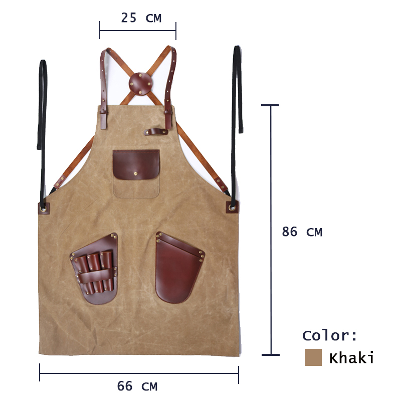Best Selling Waxed Canvas Hairdresser Apron with Tool Leather Pocket Custom Beauty Salon Apron (RS-NIFS024)