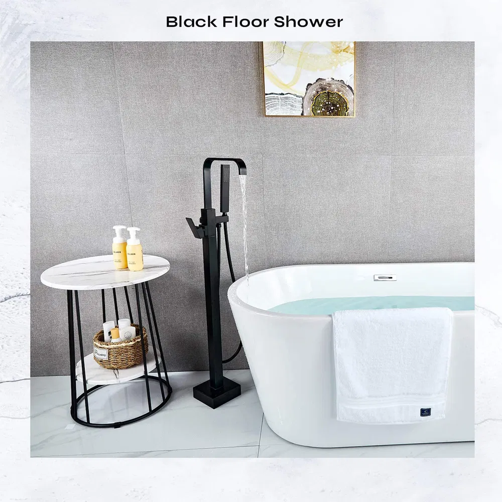 Bathroom Floorstanding Mixer Basin Bathtub Brass Brushed Rain Shower Faucet