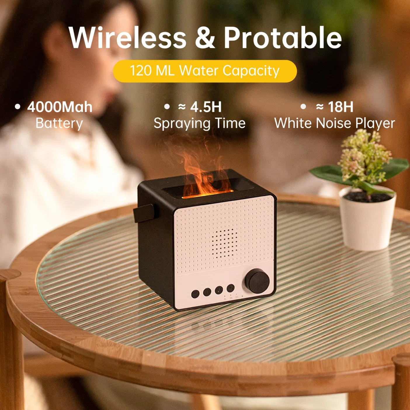 Smart Flame Speaker 3 Timer Auto Protection Bluetooth Diffuser