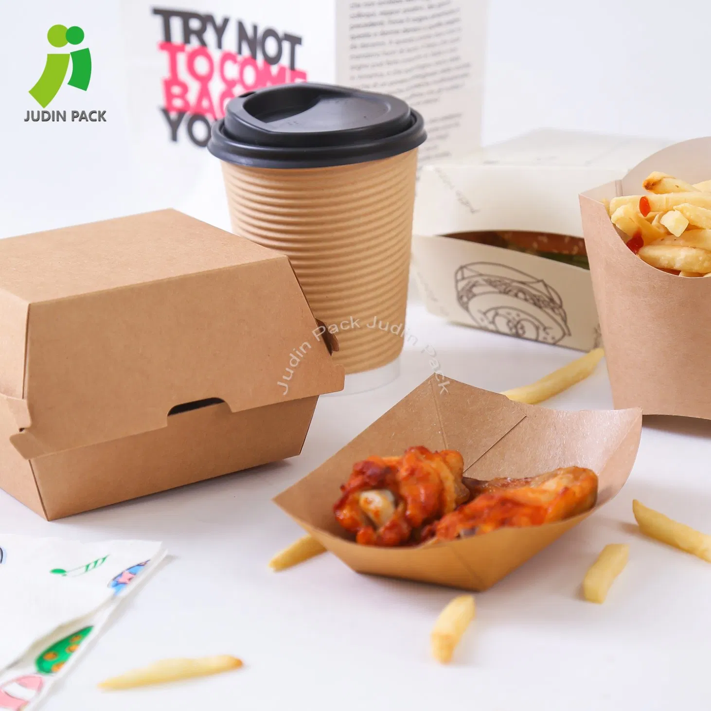 Kraft Paper Fast Food Hamburger Clamshell Packaging Box