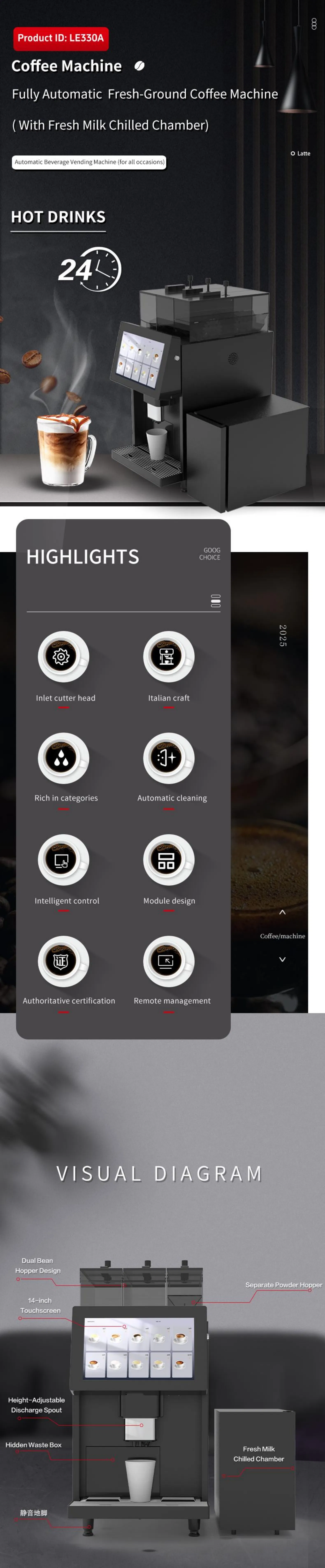 Touch Screen Commercial Espresso Cappuccino Latte Machine Le330A Hot Water