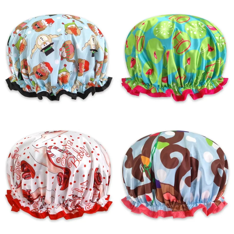 High Quality Satin Fabric Double Layer Water-Proof Reusable Shower Caps for Bathing