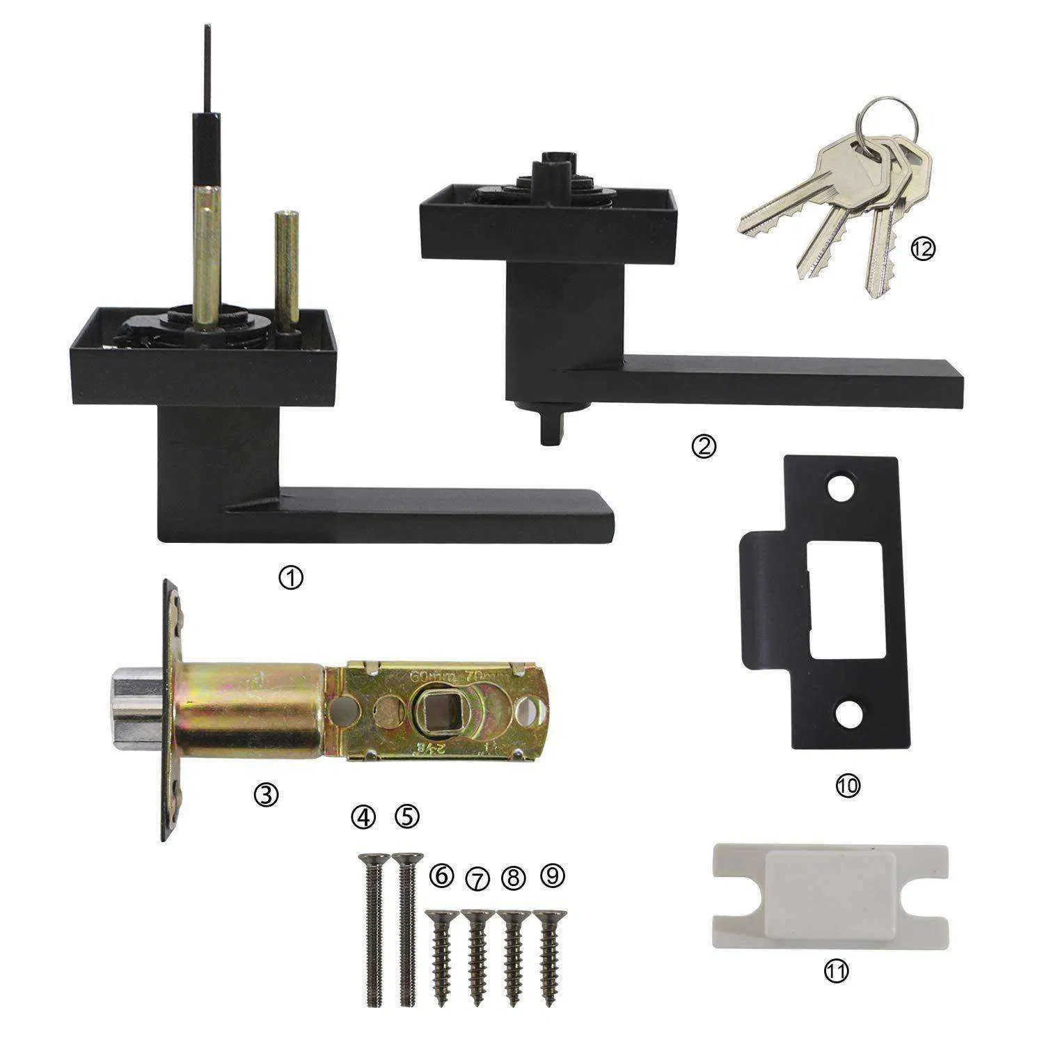 Heavy Duty Square Privacy Door Levers Matte Black Satin Door Handle