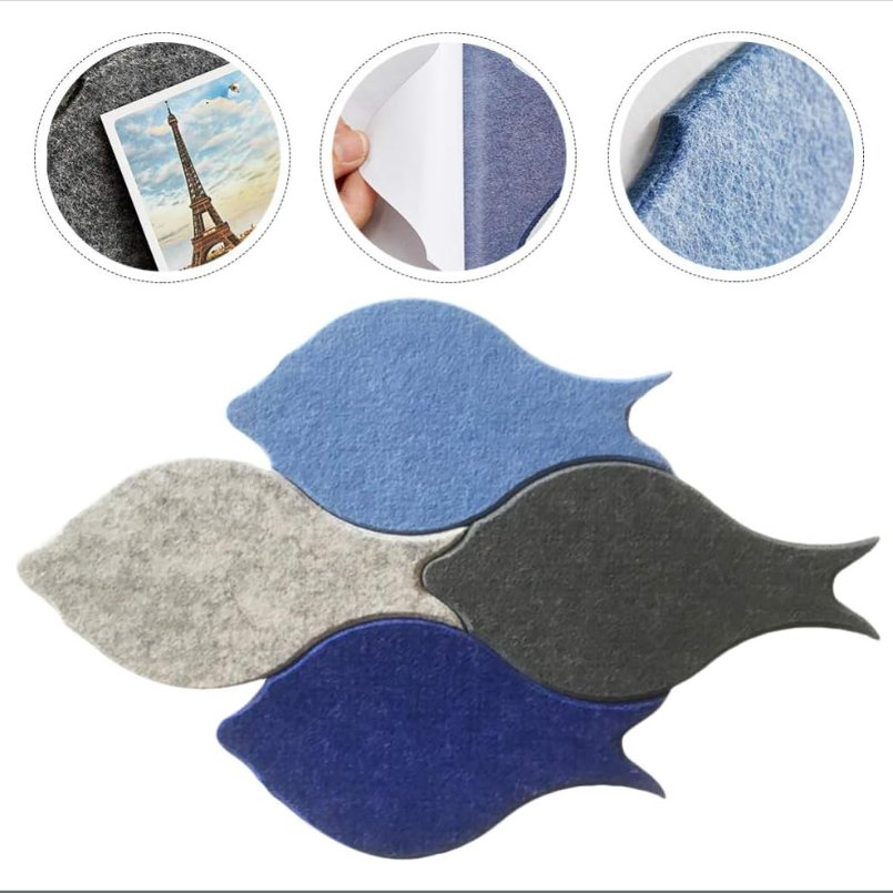 Felt Board Tiles Fish Shaped Push Pin Board Self Adhesive Wall Bulletin Boards for Notes Pictures Photos Memo Office Home Decor