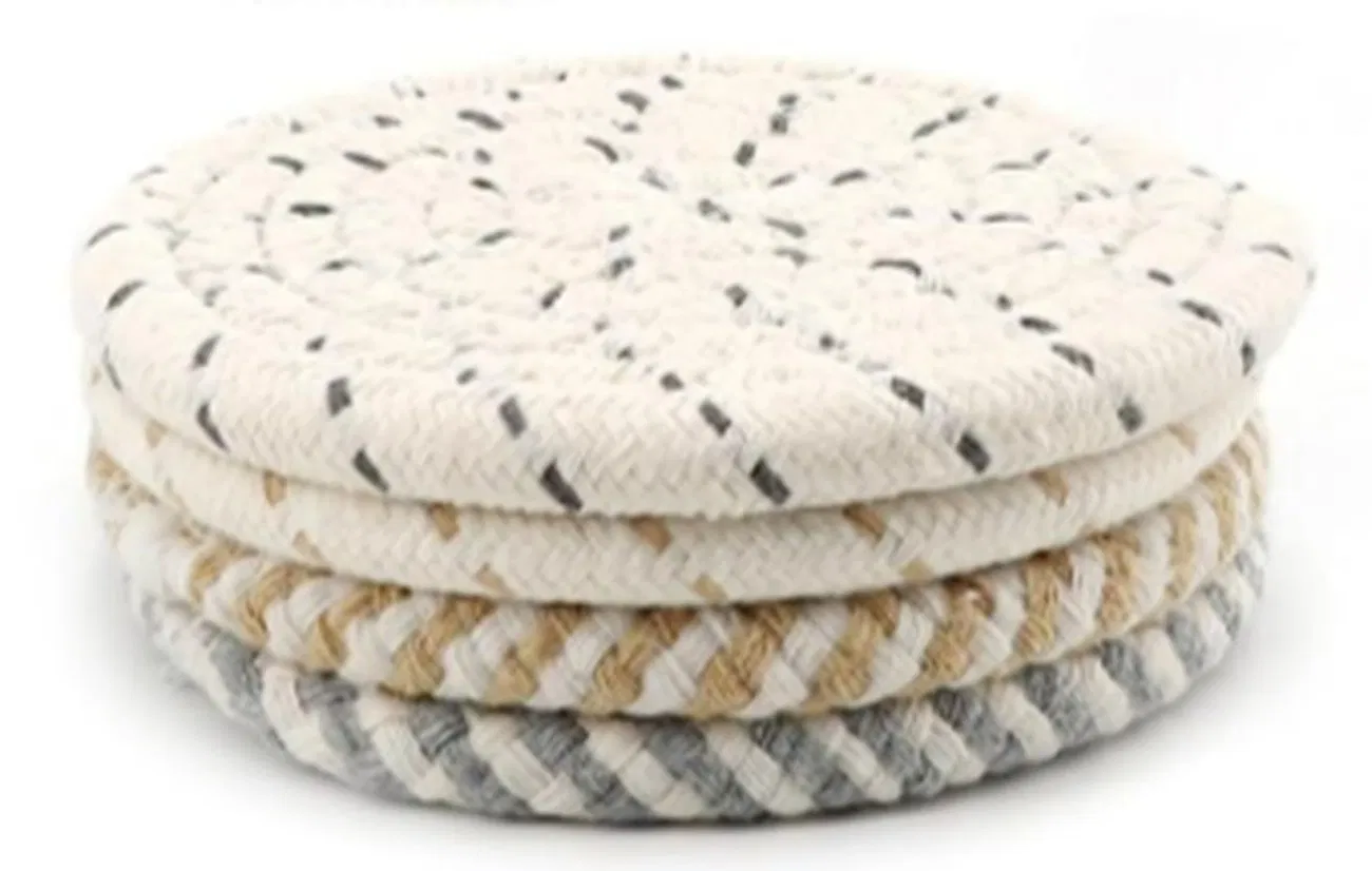 Absorbent Woven Cup Coaster Set with Holder