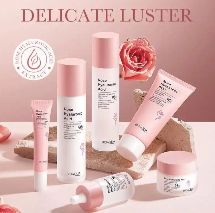 Online Sale Hyaluronic Acid Skin Care Gift Set Rose Skin Care 6-Piece Set Facial Cleanser Toner Face Cream Serum Lotion Eye Cream Set