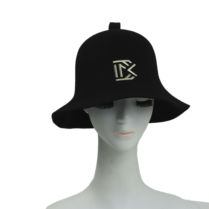 Custom Embroidered Black Merino Wool Felt Sauna Hat