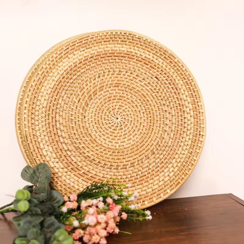 Customized Natural Round Woven Placemats Brown Rattan Placemat Recessed for Kitchen Dining Table Wedding