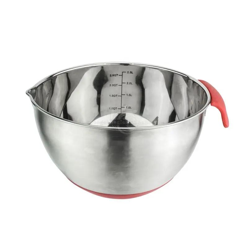 Kitchenware 3PCS Salad Bowl Stainless Steel 304 Mixing Bowl with PE Lid and Silicone Handle