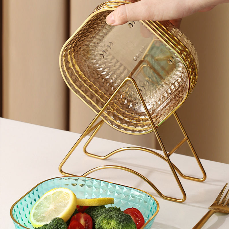 Elegant Light Luxury Transparent Dish with Golden Edge for Fruits
