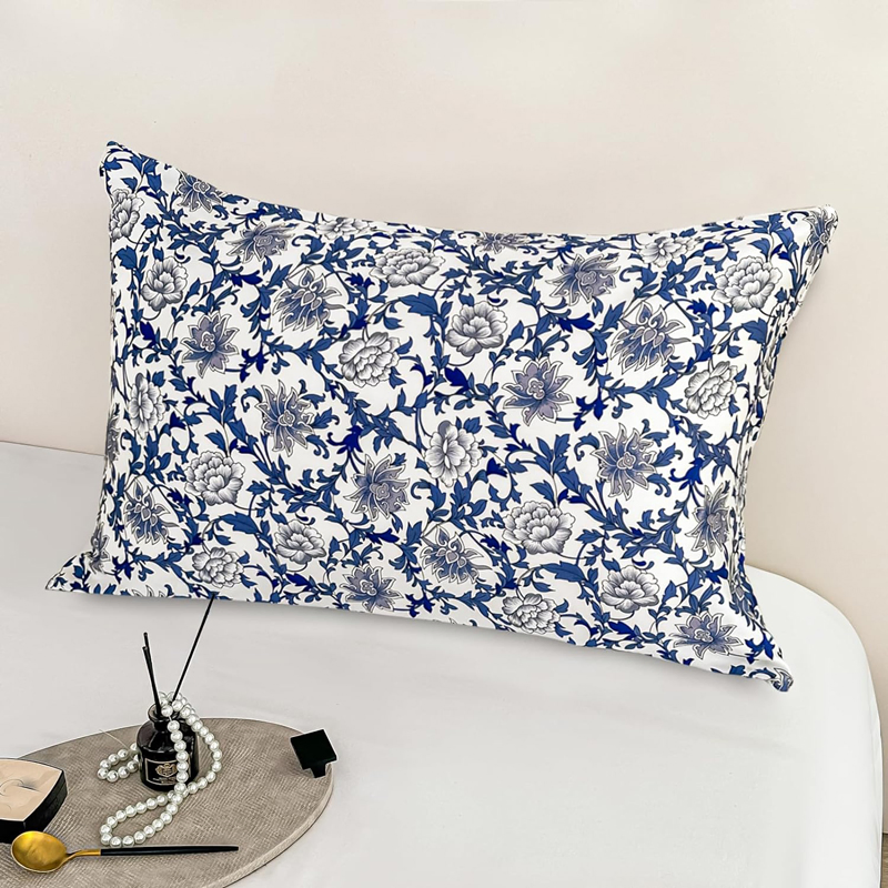 6A Grade Mulberry Silk Pillowcase for Hair and Skin Soft Cooling Both Sides Natural Slip Silk, Floral Print with Zipper