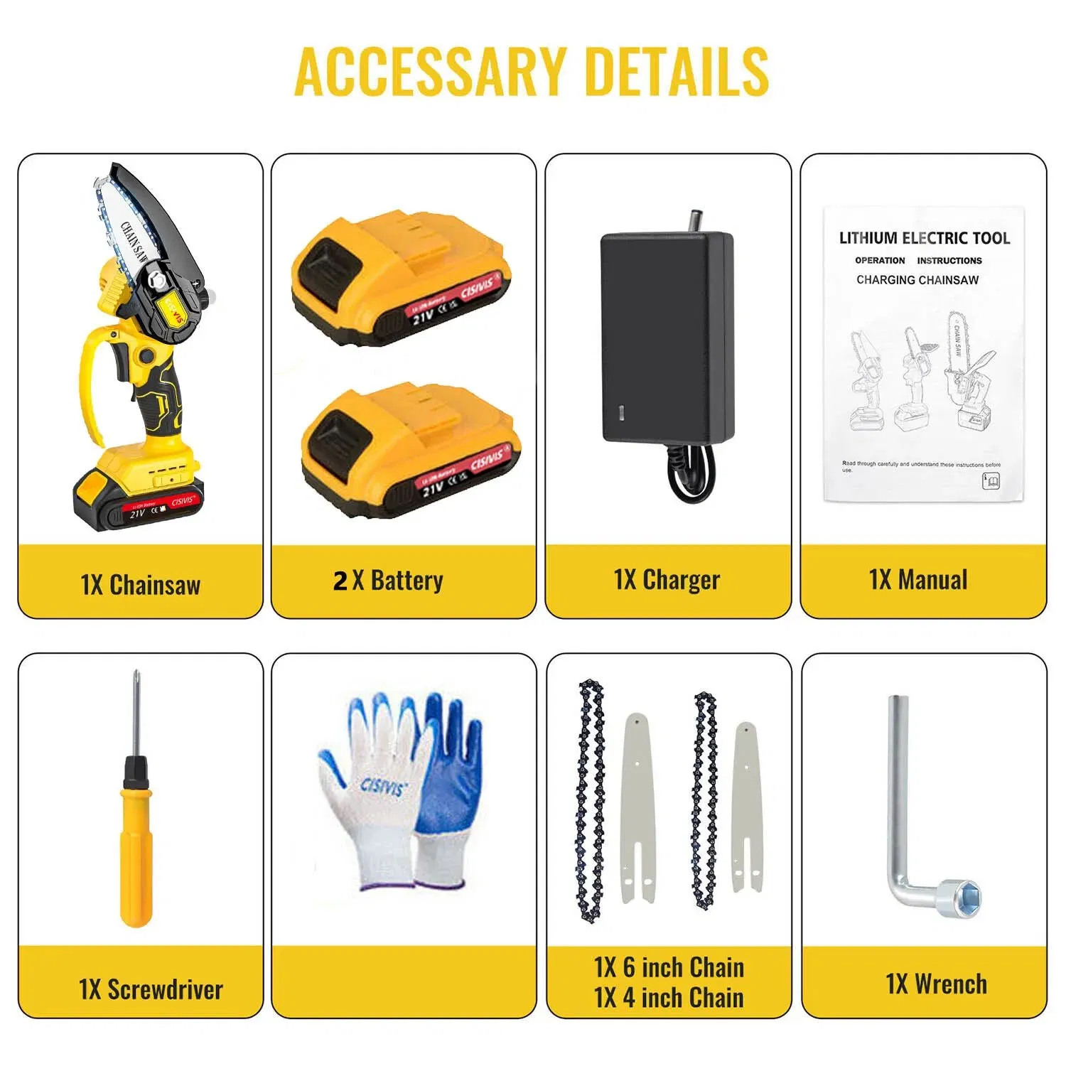 21V Lithium Portable Electric Chain Saw Chainsaw Garden Electric Chainsaw Mini Chainsaw for Wood Cutting