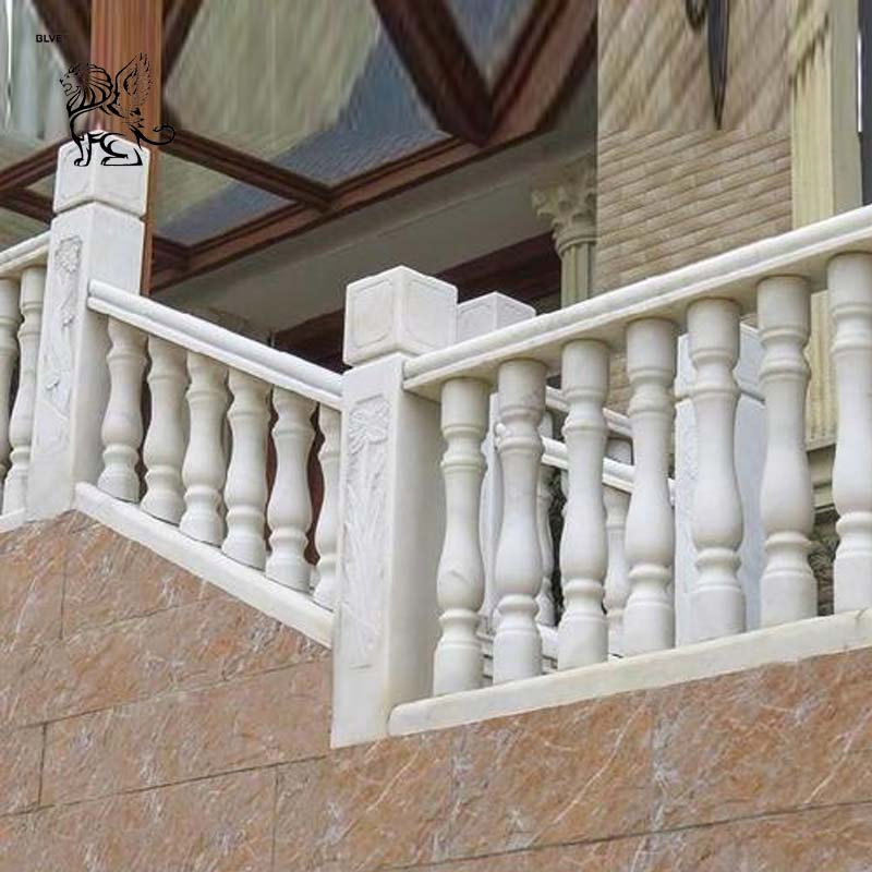 French Balcony Natural Stone Staircase Railing White Marble Interior Stair Baluster Handrail Factory