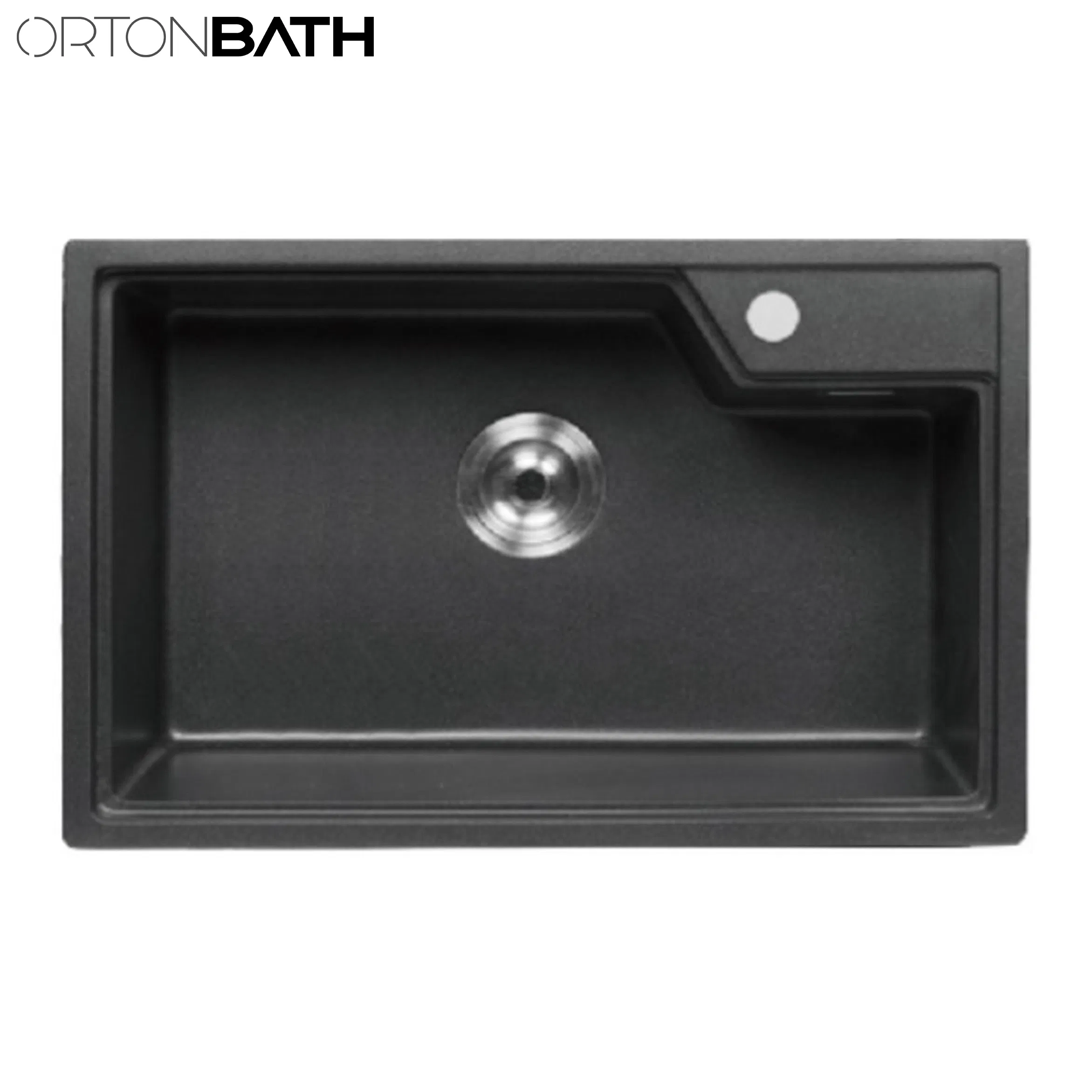 Ortonbath Rectangular Top Mount Single Bowl Black Silvery Granite Composite Kitchen Sink & Waste Kit With1 Tap Hole