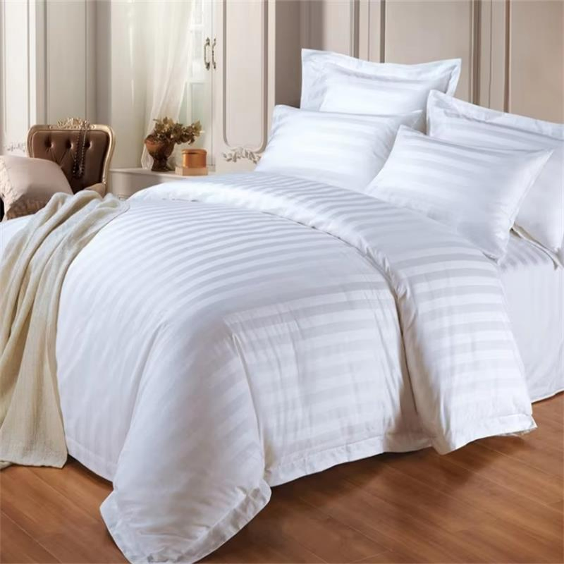100% Cotton White Bed Linen 3cm Striped Hotel Bedding Set