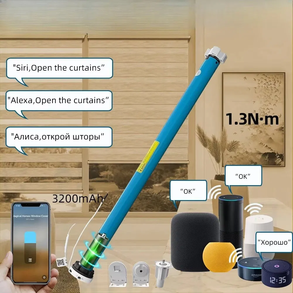 Boyarca 1.3n. M Battery Tuya Zigbee Roller Shade Blinds Motor for 38mm Tube Works with Smart Life APP Alexa Google Home Control