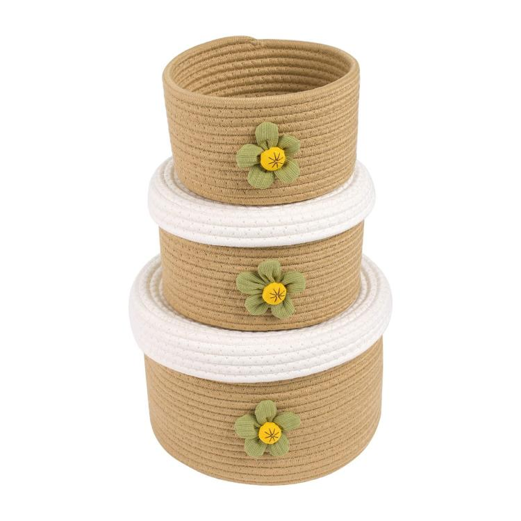 Small Woven Baskets with Lid Small Storage Baskets Cotton Rope Baskets