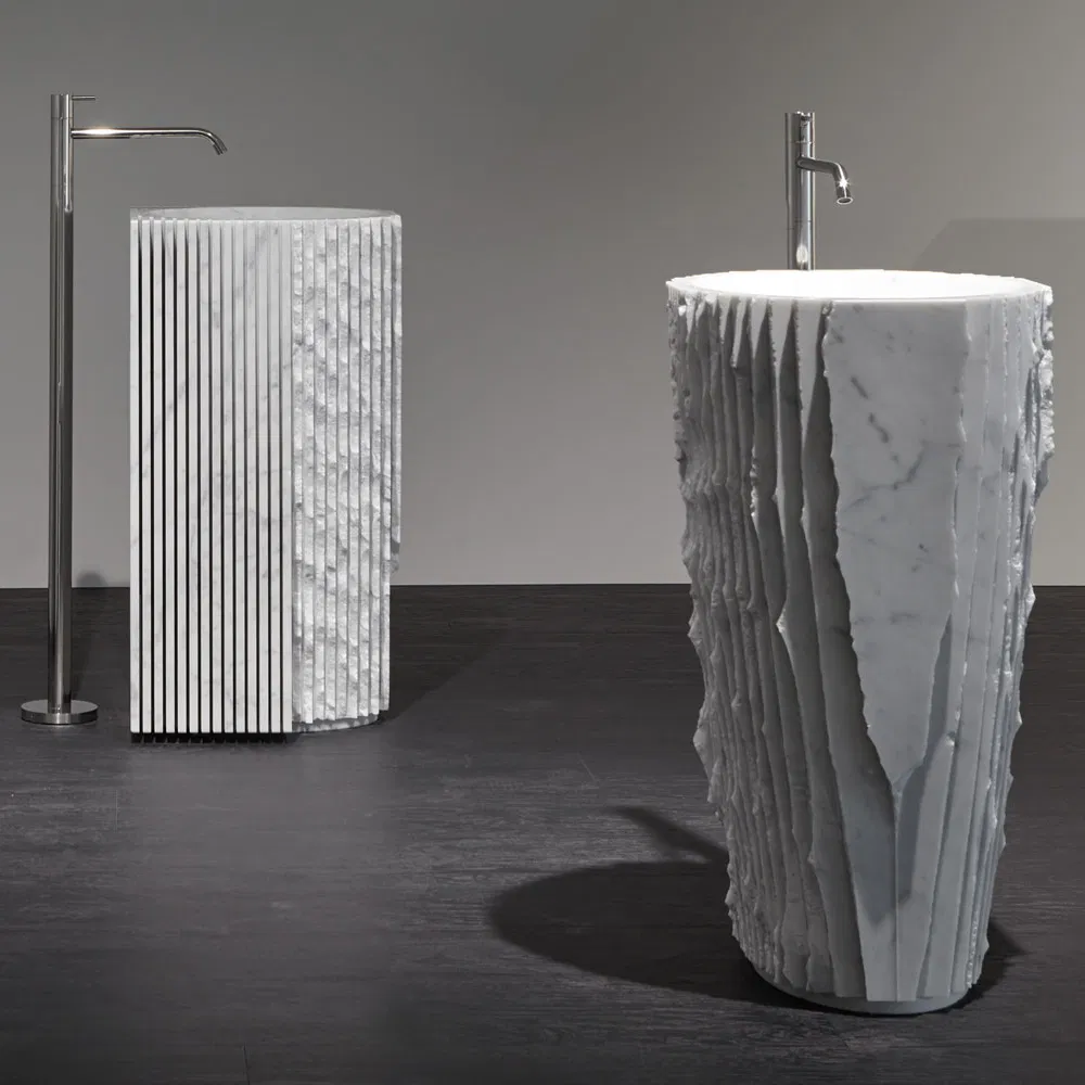 Freestanding Natural Stone Italian Carrara Marble Pedestal Sink