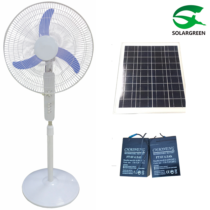 2023 New 12V DC Rechargeable Stand Fan AC/DC Solar Stand Fan 18inch with LED Lamp
