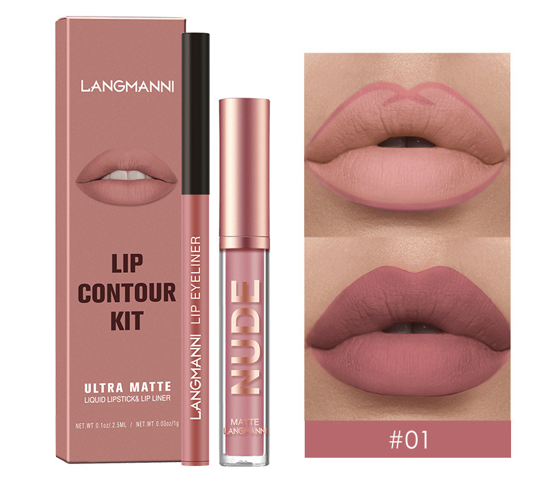 Not Easy to Stick Cup Matte 2 Sets Lip Gloss Lip Pencil