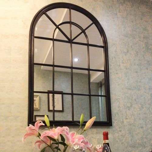 Black Metal Wall Frame Mirror Hanging Frame Decorative Mirror for Living Room