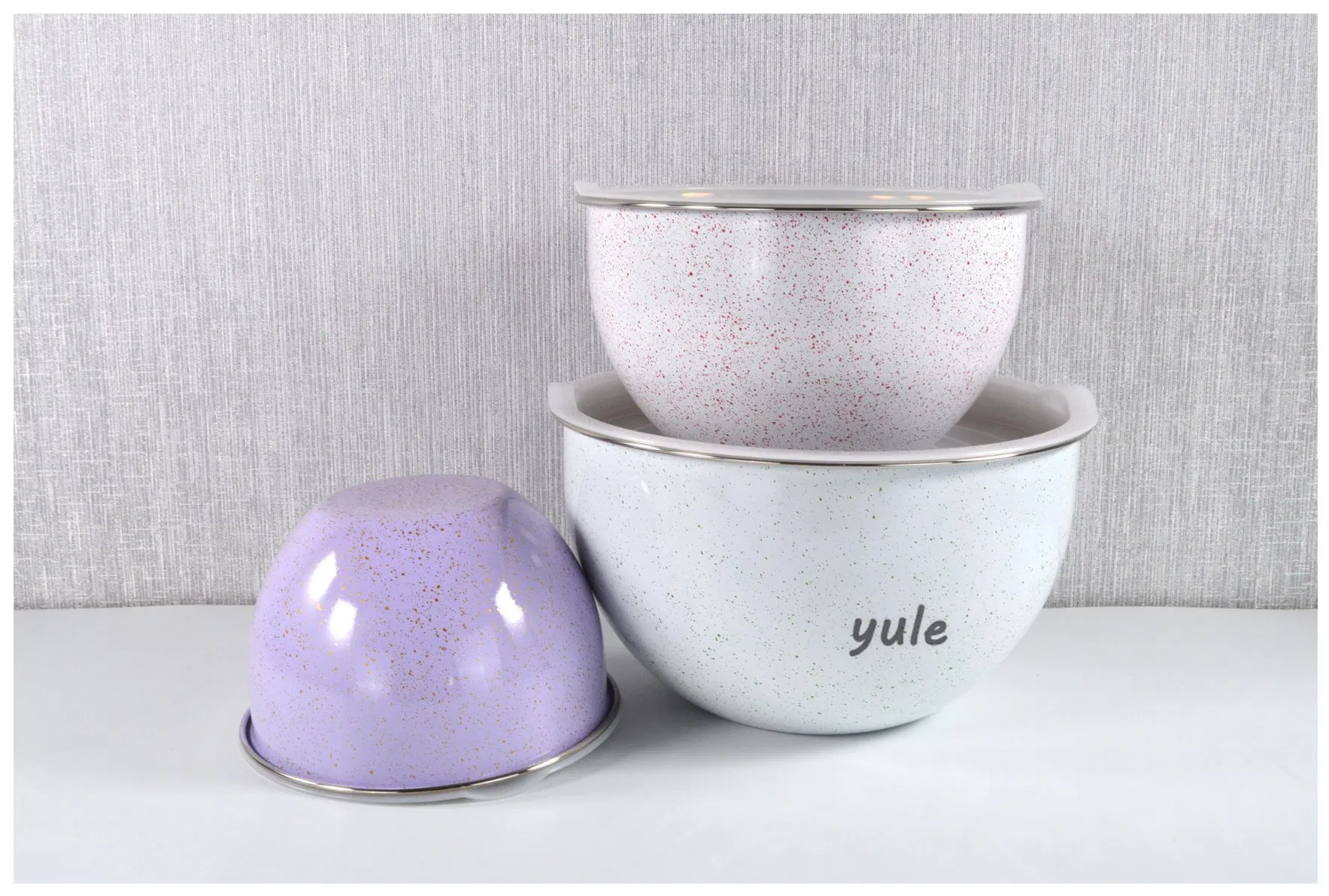 Factory Wholesale Colorful Speckled Bowl Kitchenware Stackable Kitchen Bowls Stainless Steel Mixing Bowls with Lid