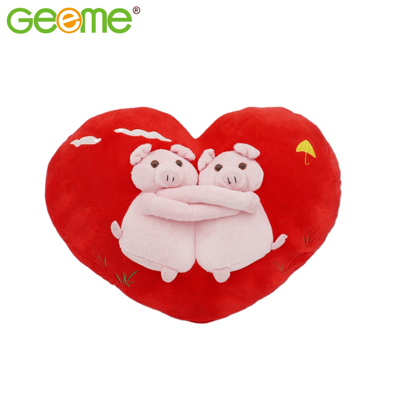 Soft Stuffed Plush Heart Backrest Pillow with Hugging Double Bear
