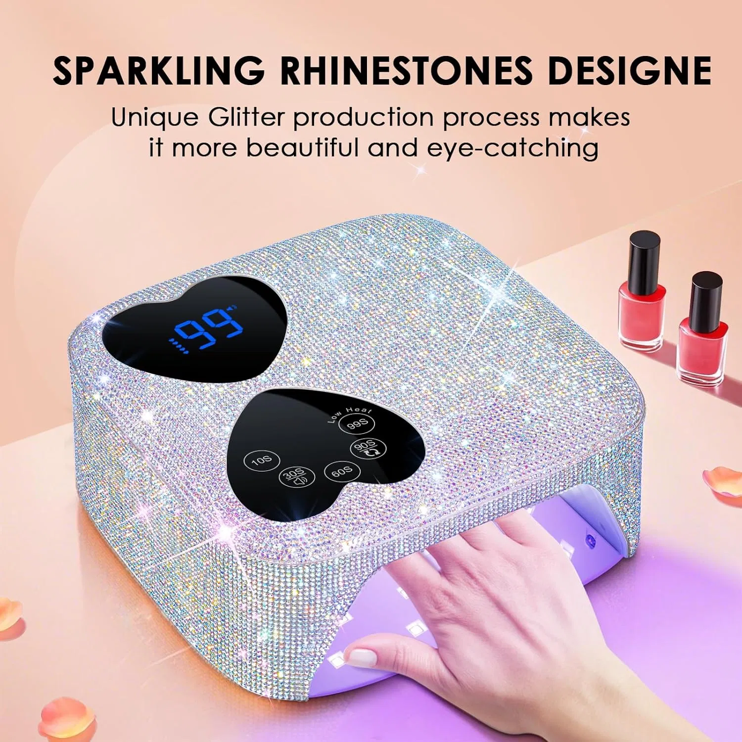 80W Rechargeable UV Nail Lamp Dryer with Sparkling Rhinestones Diamond Curing Lamp