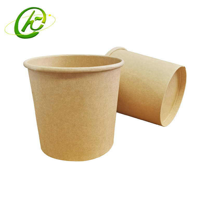 Eco Friendly Disposable Double Wall Soup Cup Kraft Paper Ice Cream Cup Packaging Paper Bowl