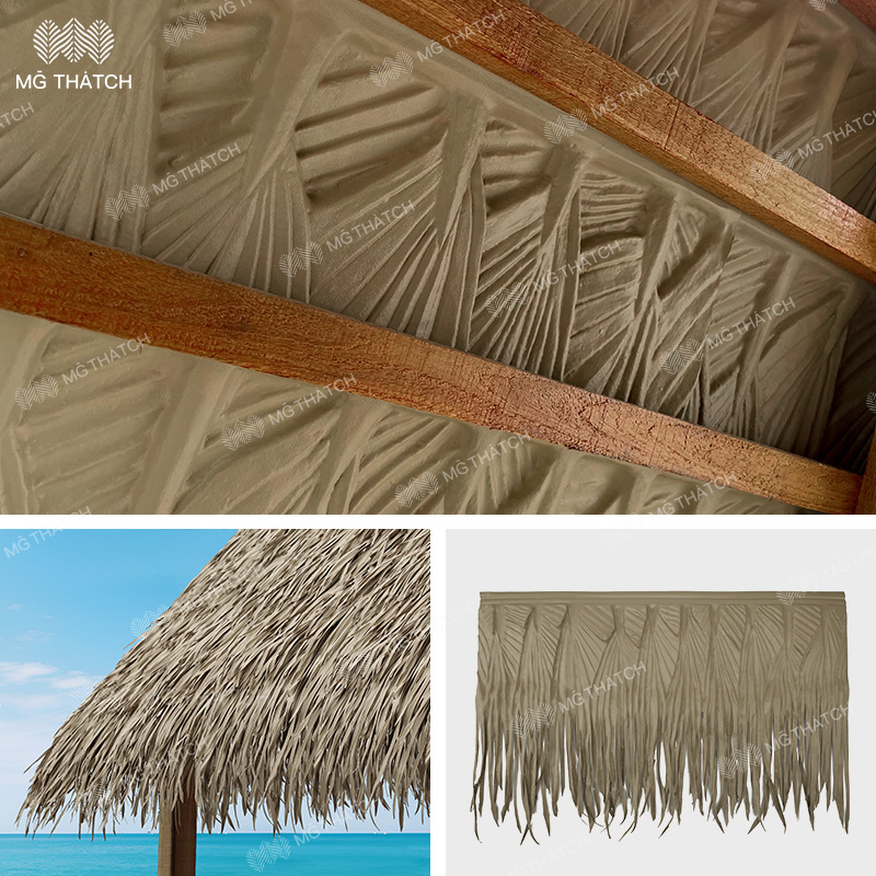 Best Roof Replacement Materials Plastic Synthetic Straw 100% Waterproof Artificial Palm Leaf Straw 20 Years Warranty