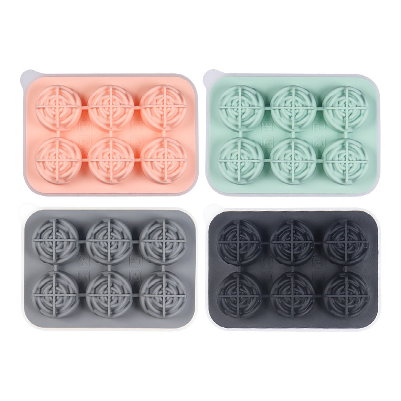 3D Rose Silicone Ice Tray with Funnel Silicone Large Round Ice Cube Mold Six Cells