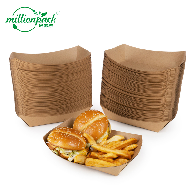 Kraft Paper Disposable Food Tray for Hot Dog Sandwich and Fries Combo