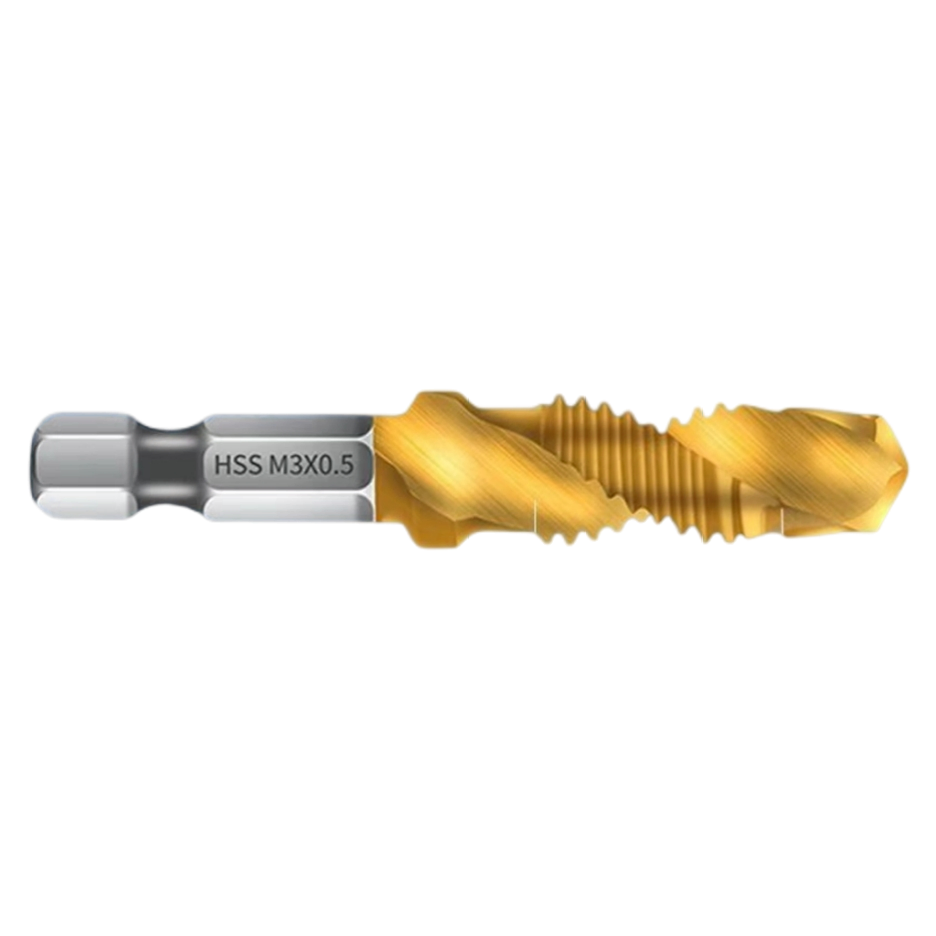 HSS Metric Hex Shank High Speed Steel Spiral Flute 2-in-1 Combinated Drill and Tap Bit Set M4 X 0.7