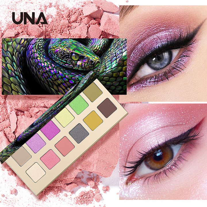 12-Color Animal Eye Eyeshadow Palette with Iridescent Scale Effect Waterproof Metallic & Matte Pressed Pigments Powder Form
