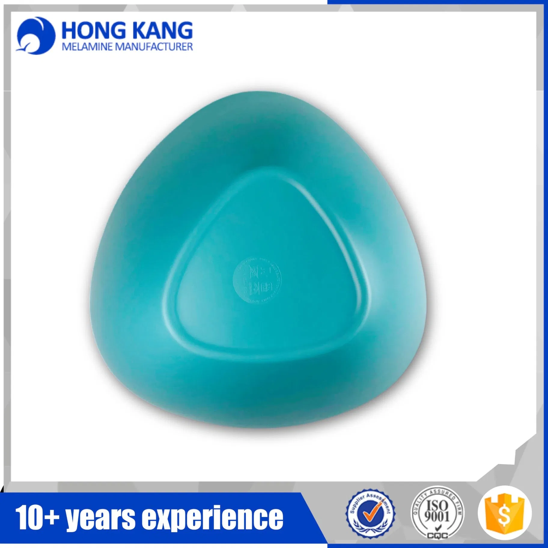10.9-Inch Melamine Teal Blue Triangle Wan Bowl