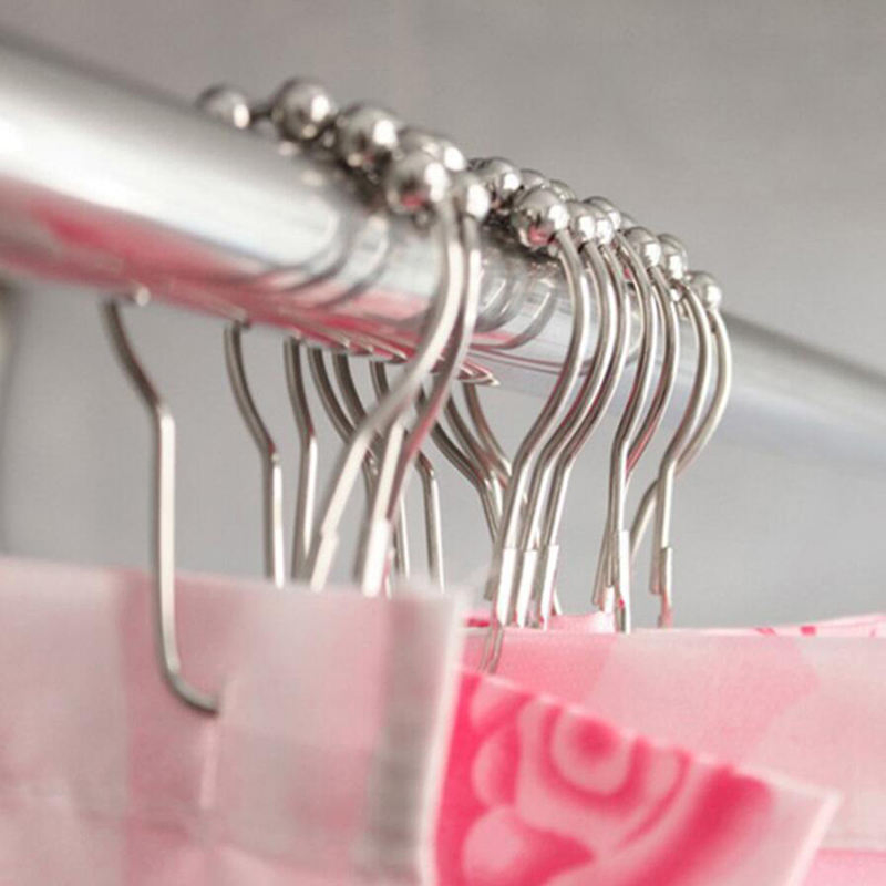 Stainless Steel Color Curtain Hooks Bath Rollerball Shower Hooks Glide Rings