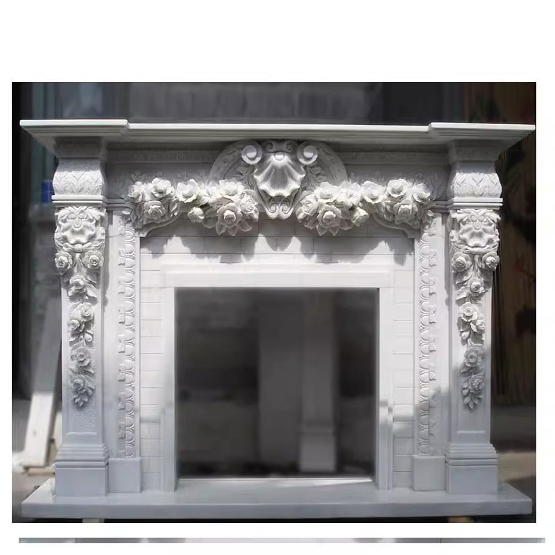 Home Decoration Indoor Hand Carved Beautiful Honed and Polished Marble Fireplace