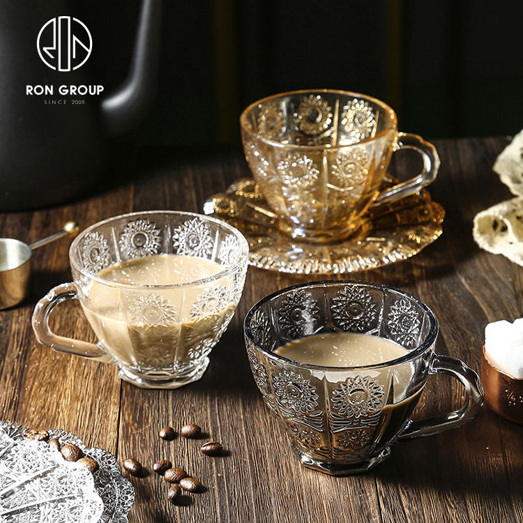 Hot Selling Premium Drinkware Printed Cappuccino Cafe Water Tea Glass Cup for Coffee Shop Restaurant